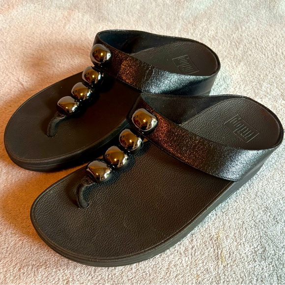 FitFlop Rola Women’s 5 Black Casual Slides Platform Flip Flop Thong Sandals - Picture 1 of 10